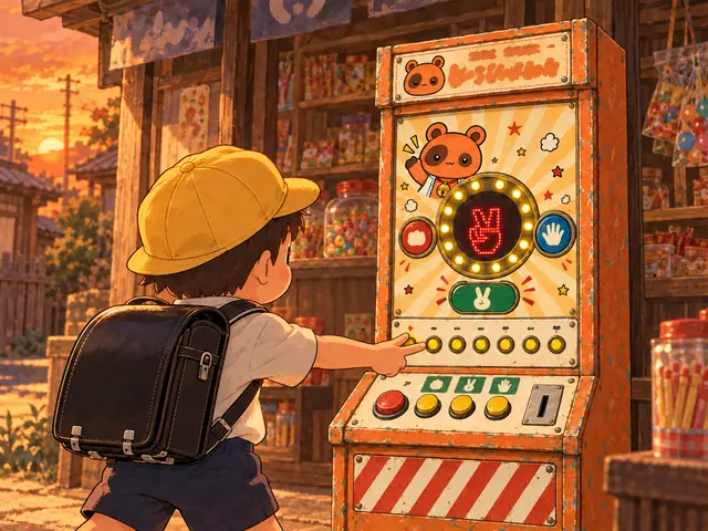 じゃんけんの台に向かって、チョキを出そうとする子ども