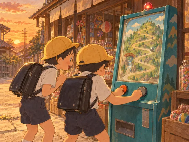 山のぼりの台のボタンを押す子どもと、となりで応援する友だち